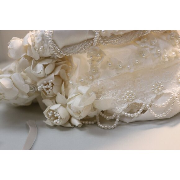 Vintage 1979 Priscila Of Boston Bridal Veil Headpiece Made Of Satin Pearl Beads main image 6
